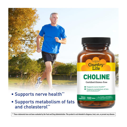 Side view of Country Life Choline supplement bottle showing ingredients