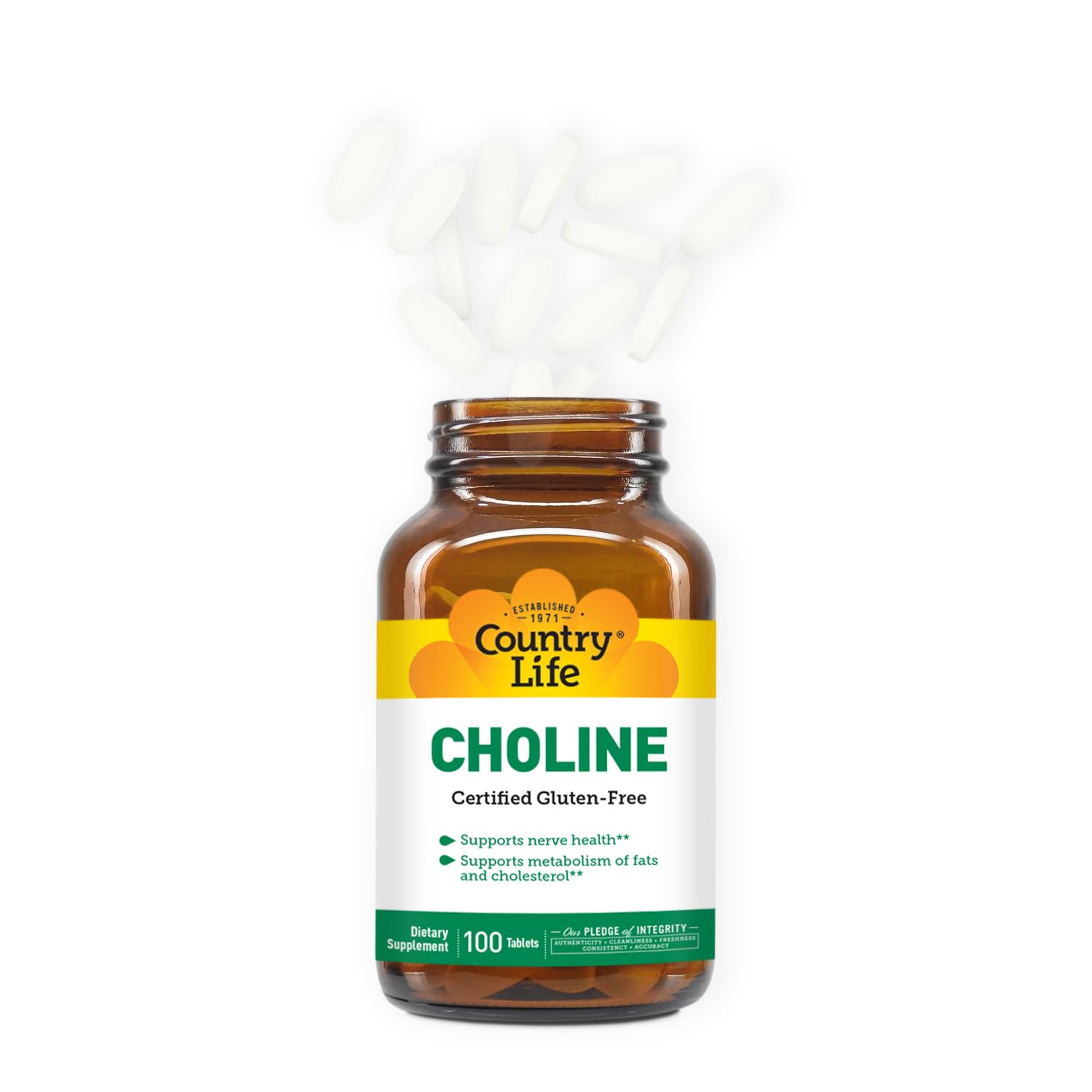 Top view of Country Life Choline 100 tablets bottle cap