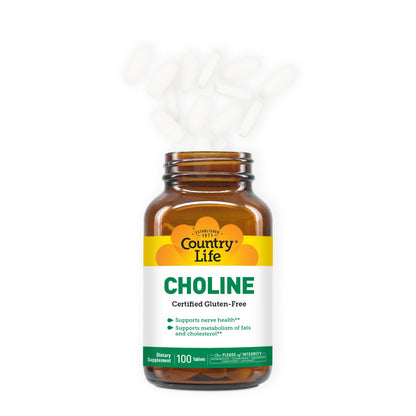 Top view of Country Life Choline 100 tablets bottle cap