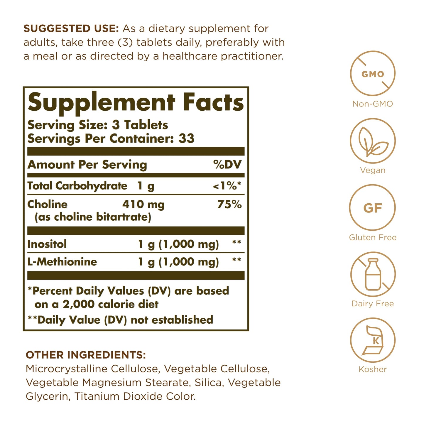 Solgar Lipotropic Factors supplement nutritional facts label