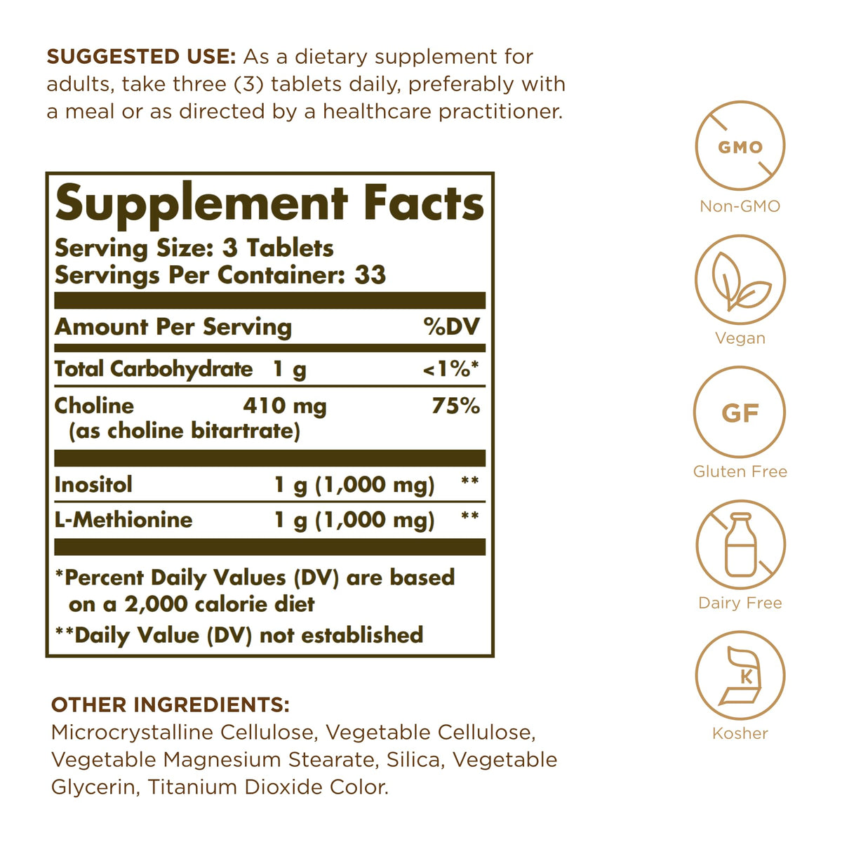 Solgar Lipotropic Factors supplement facts and ingredient label