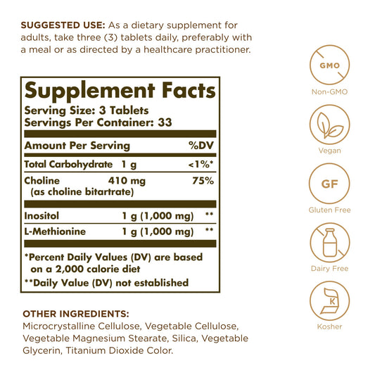 Solgar Lipotropic Factors supplement nutritional facts label