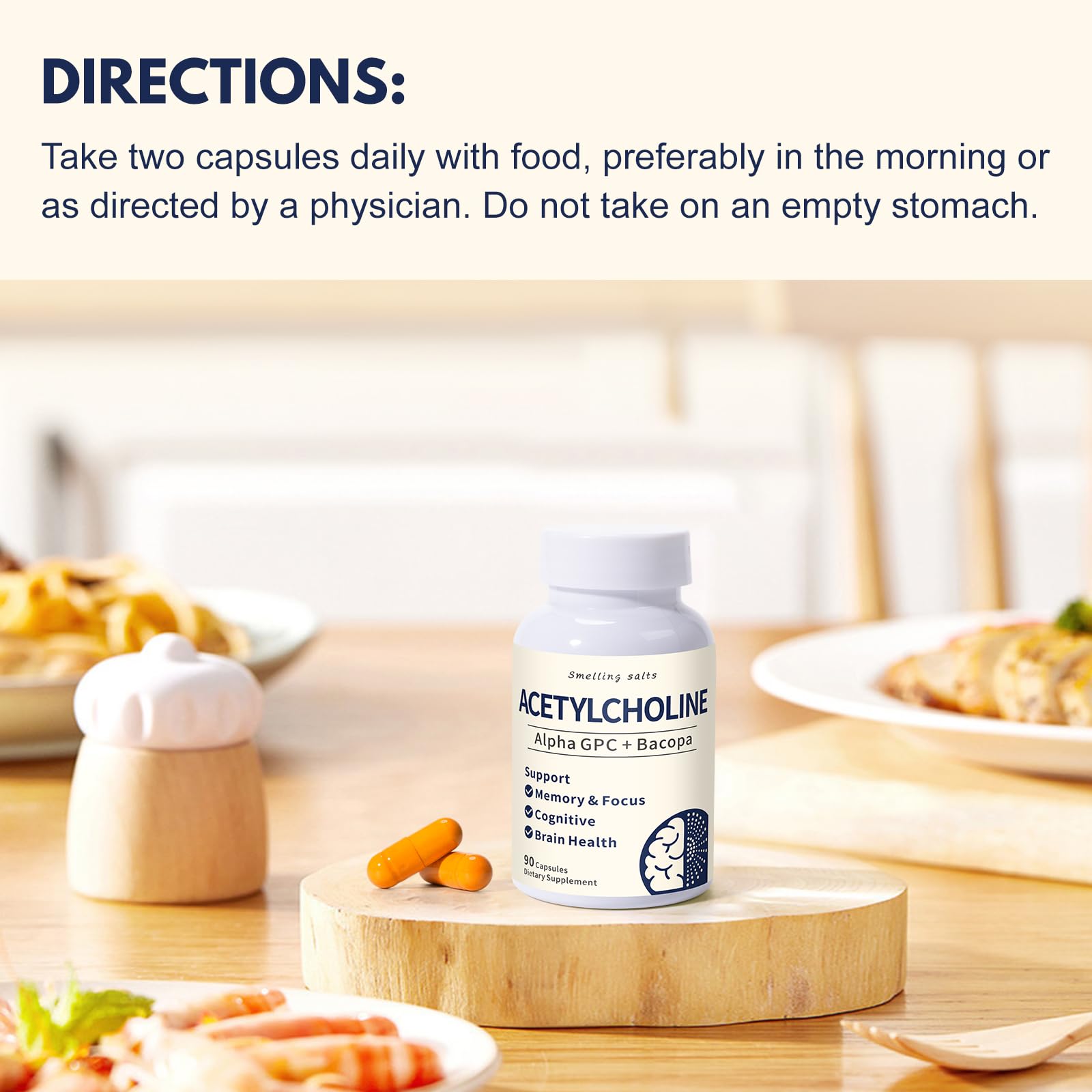 Full product packaging view of the ninety capsule memory retention supplement from the United States.