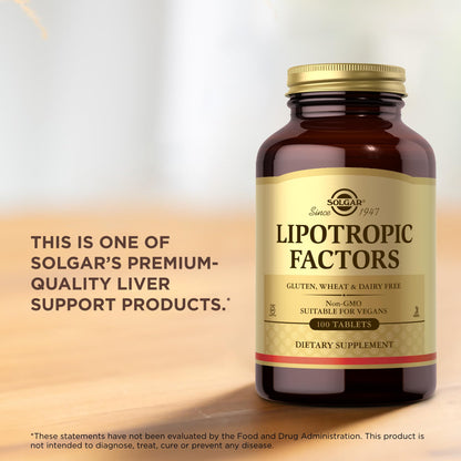 Close up view of Solgar Lipotropic Factors 100 count bottle