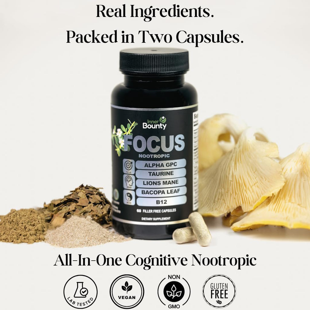 Capsules of Inner Bounty Focus brain supplement