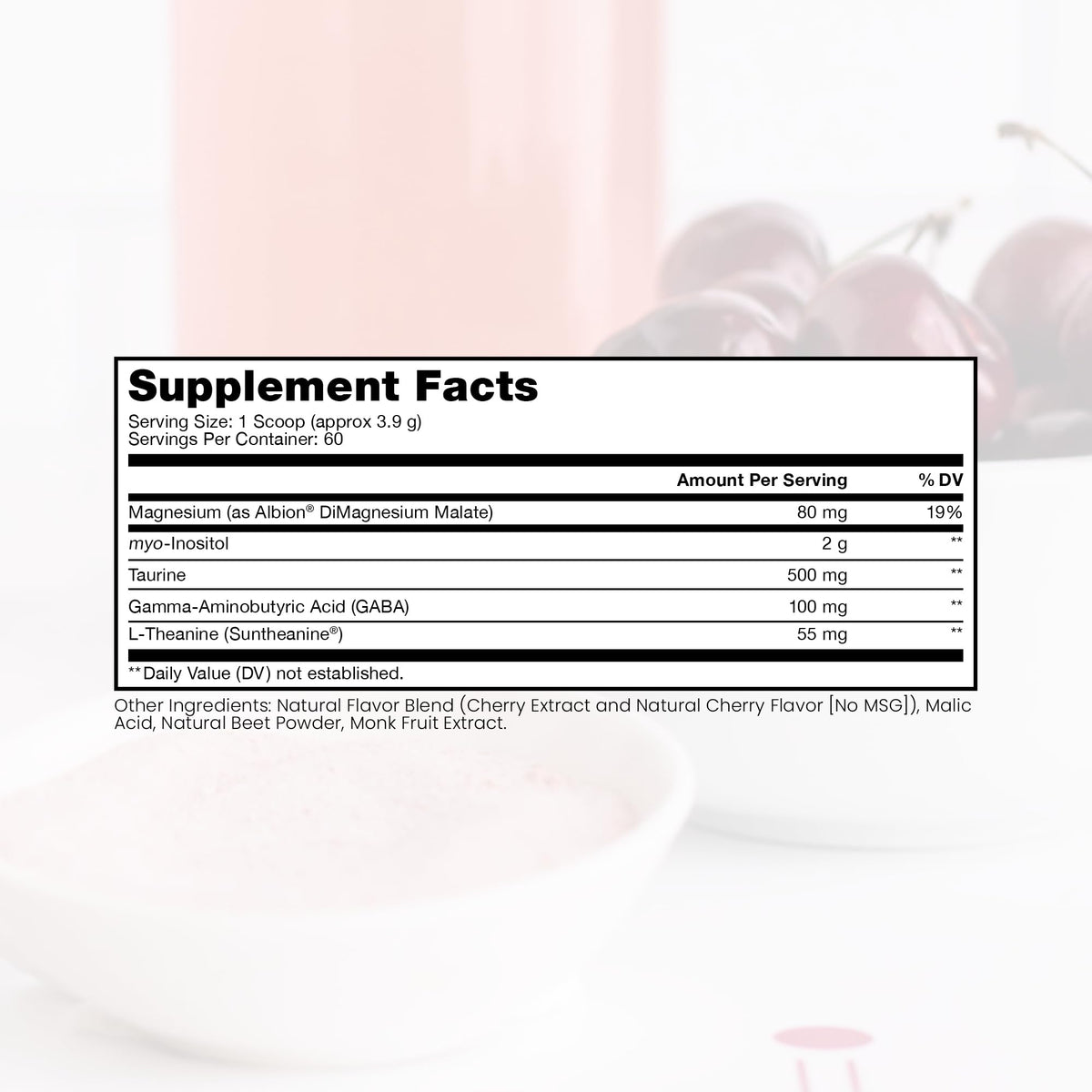 Pure Therapro Rx Just Relax Cherry Powder supplement facts label