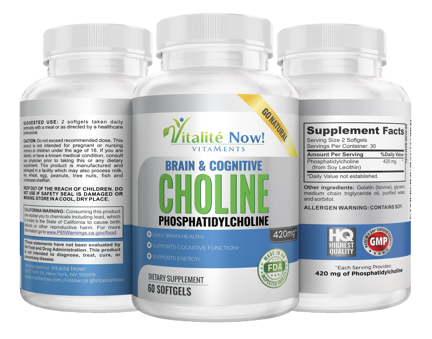 Vitalité Now high potency choline phosphatidyl complex supplement for memory and focus.