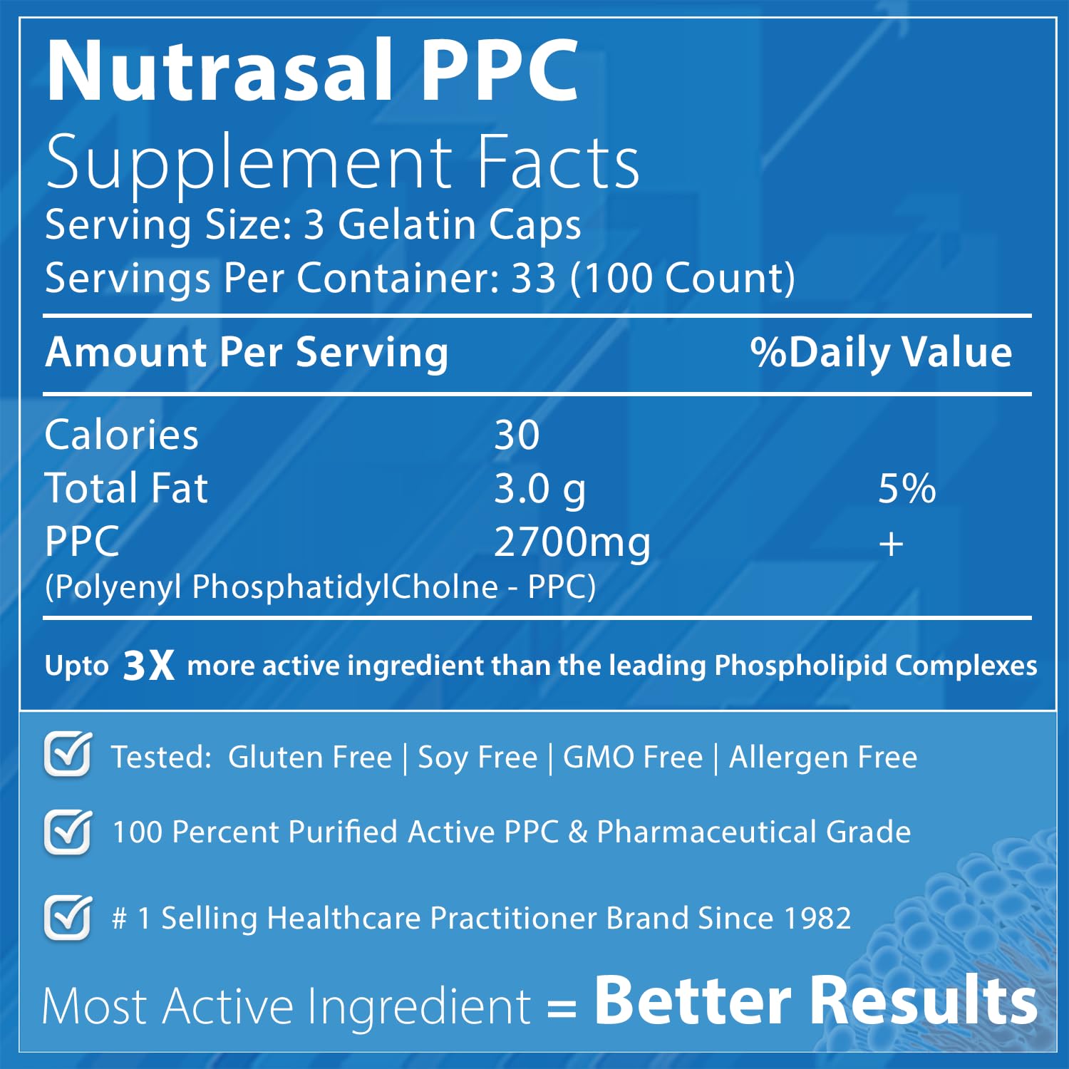 Nutrasal PhosChol bottle side view showing supplement facts