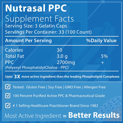 Nutrasal PhosChol bottle side view showing supplement facts