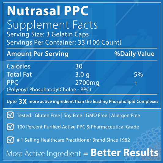 Nutrasal PhosChol bottle side view showing supplement facts