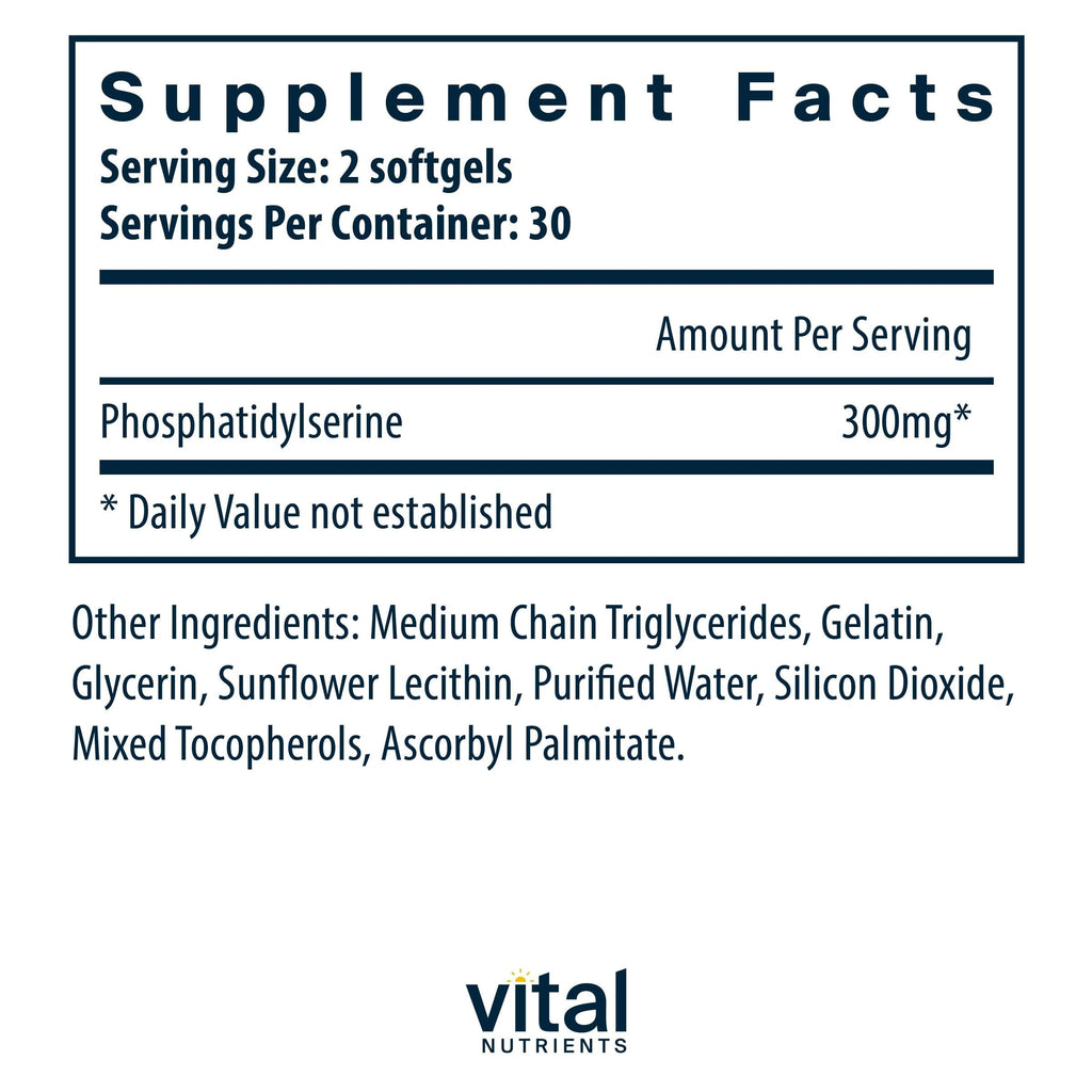Vital Nutrients Phosphatidylserine nutritional supplement label details