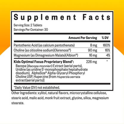 Seeking Health Kids Optimal Focus chewable tablets supplement label