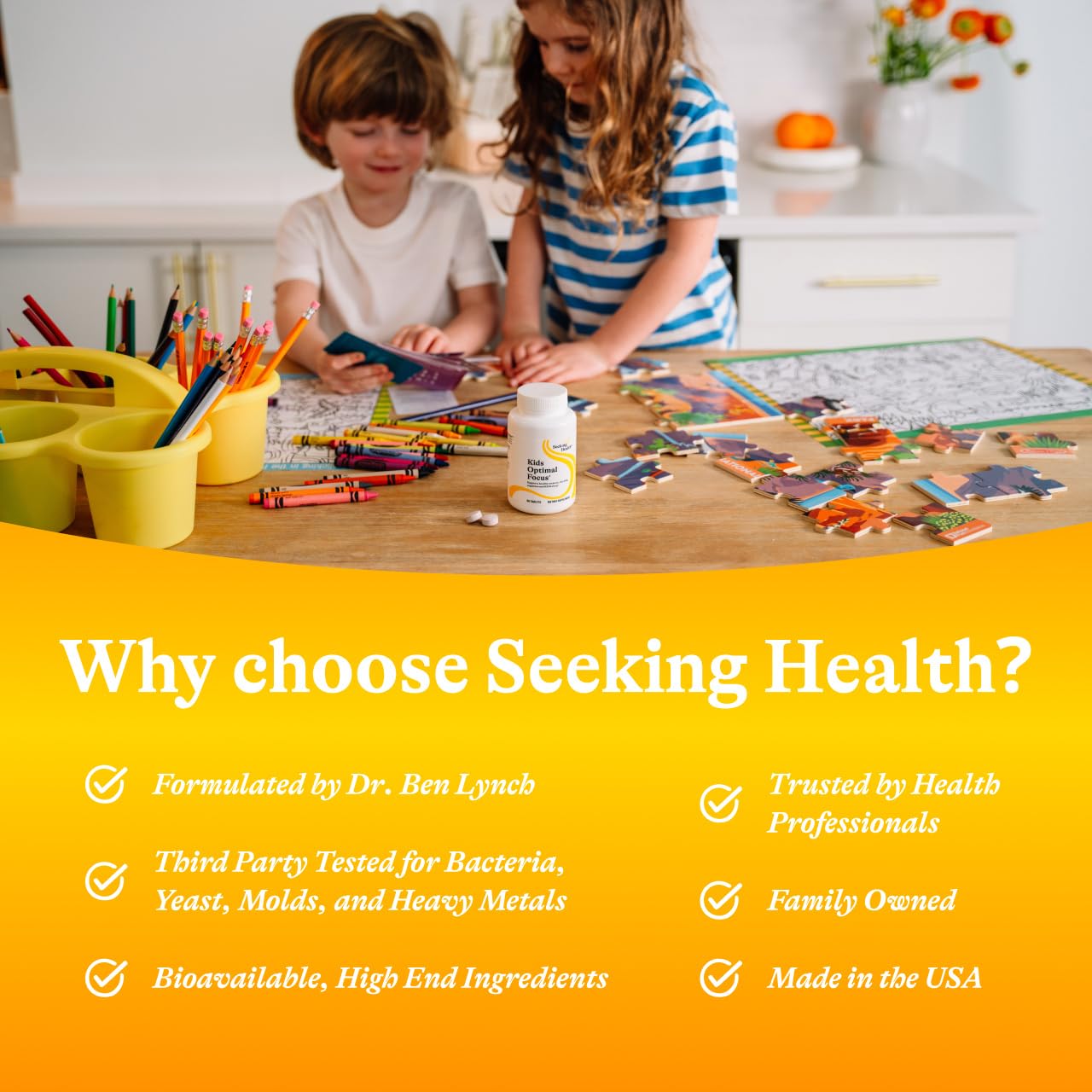 Educational graphic for Seeking Health Kids Optimal Focus benefits