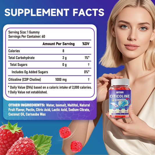 Abyssus Citicoline 1000mg sugar-free vegan gummy supplement label