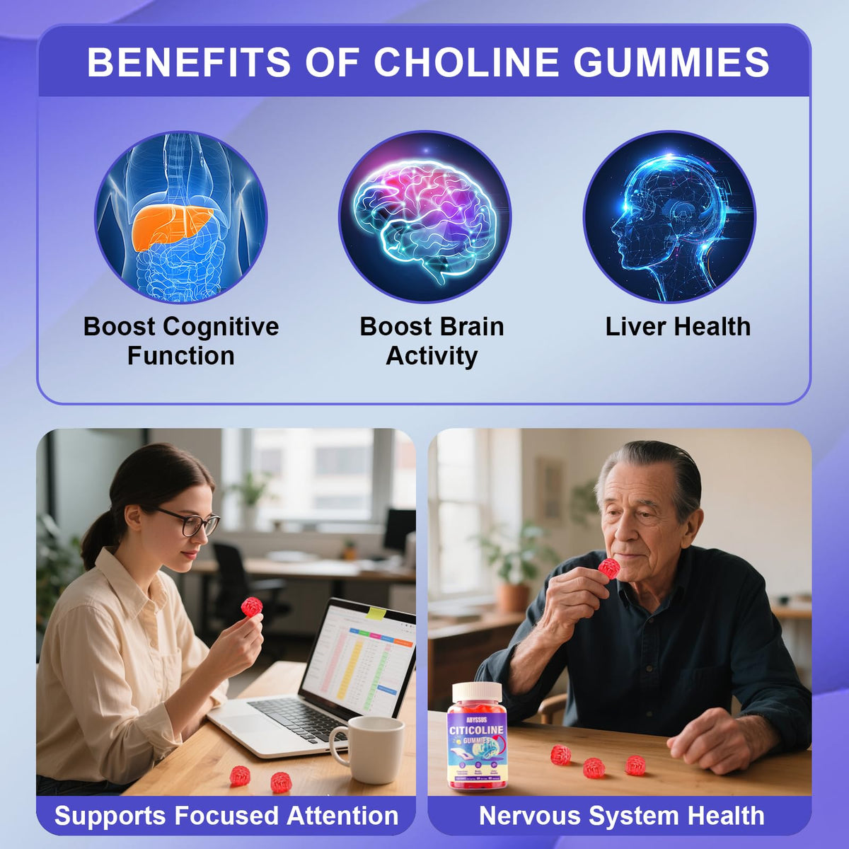Side profile of Abyssus CDP Choline 1000mg bottle showing usage