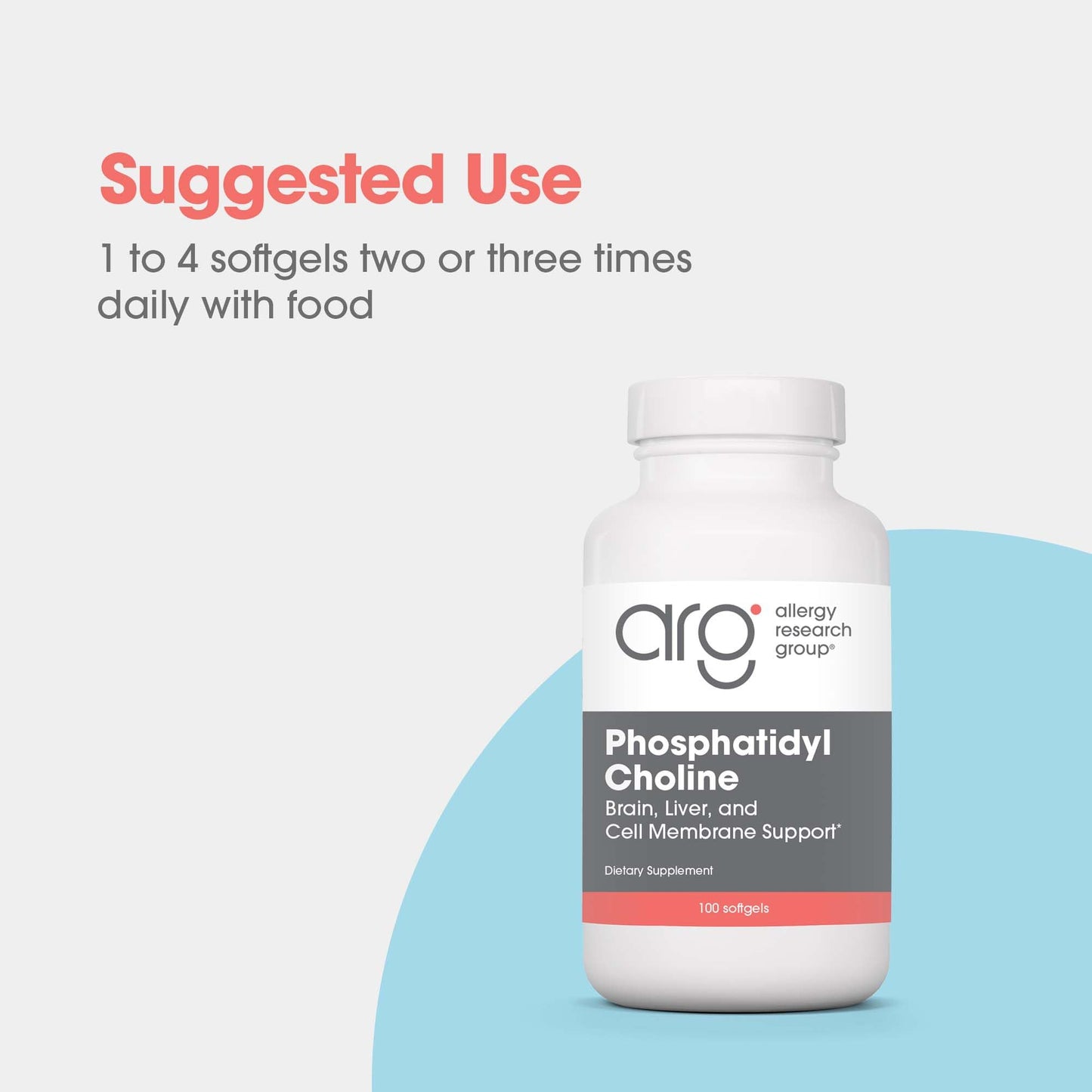Side view of Allergy Research Group Phosphatidyl Choline 100 softgels bottle