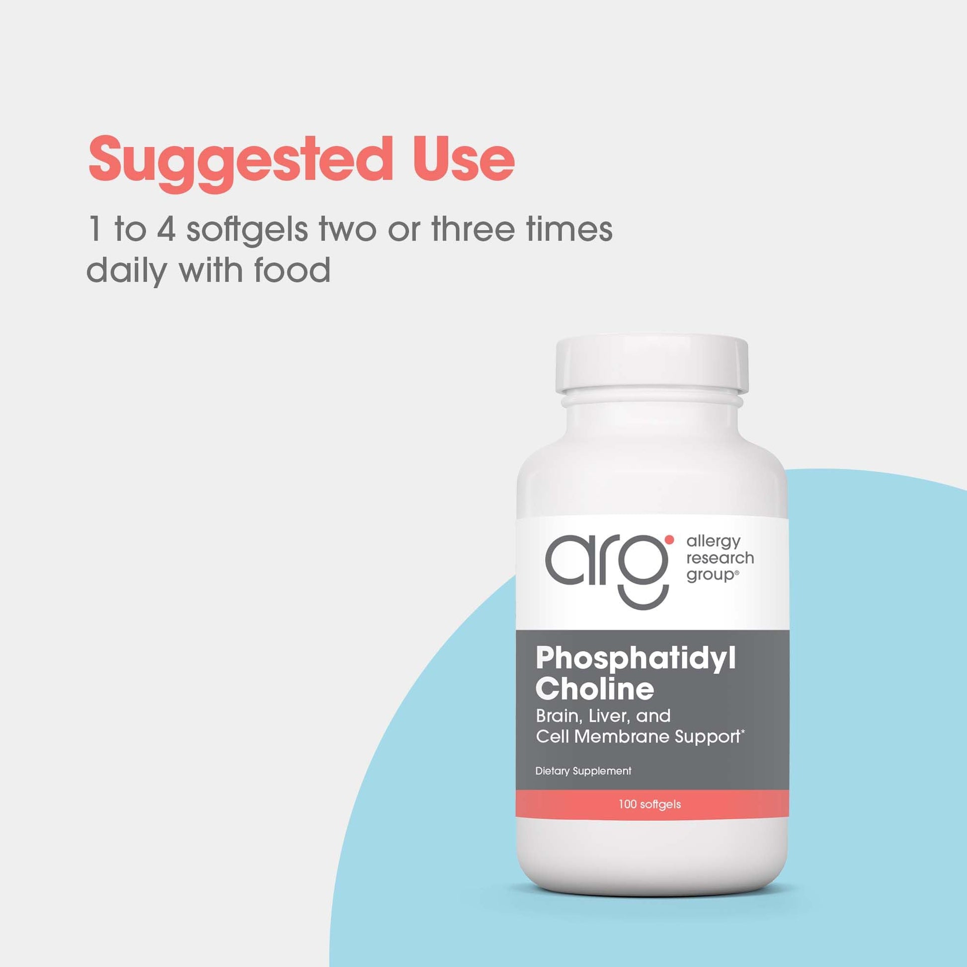 Side view of Allergy Research Group Phosphatidyl Choline 100 softgels bottle