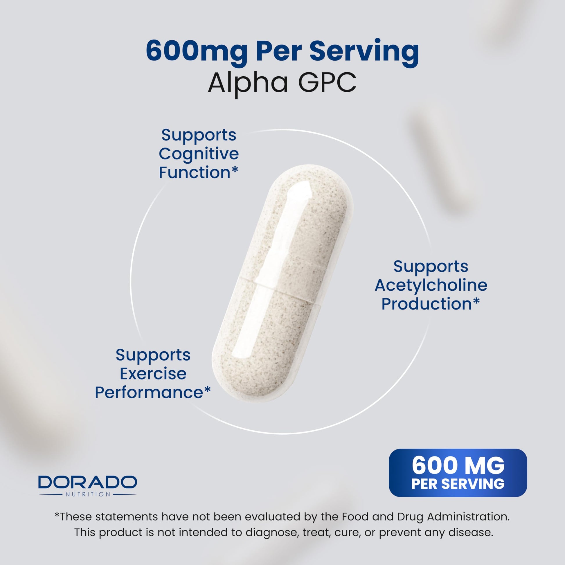 Dorado Nutrition Alpha GPC bottle showing serving size details