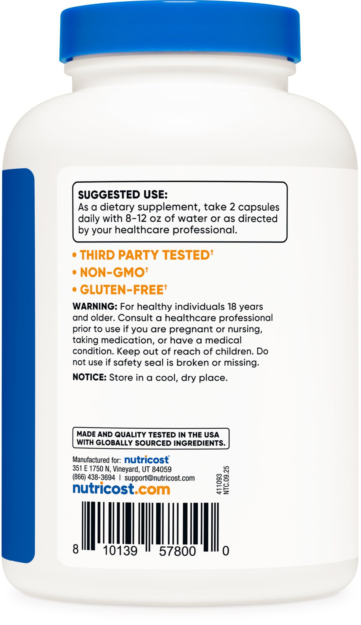 Nutricost Choline and Inositol 1000mg premium imported dietary supplement bottle standing upright.