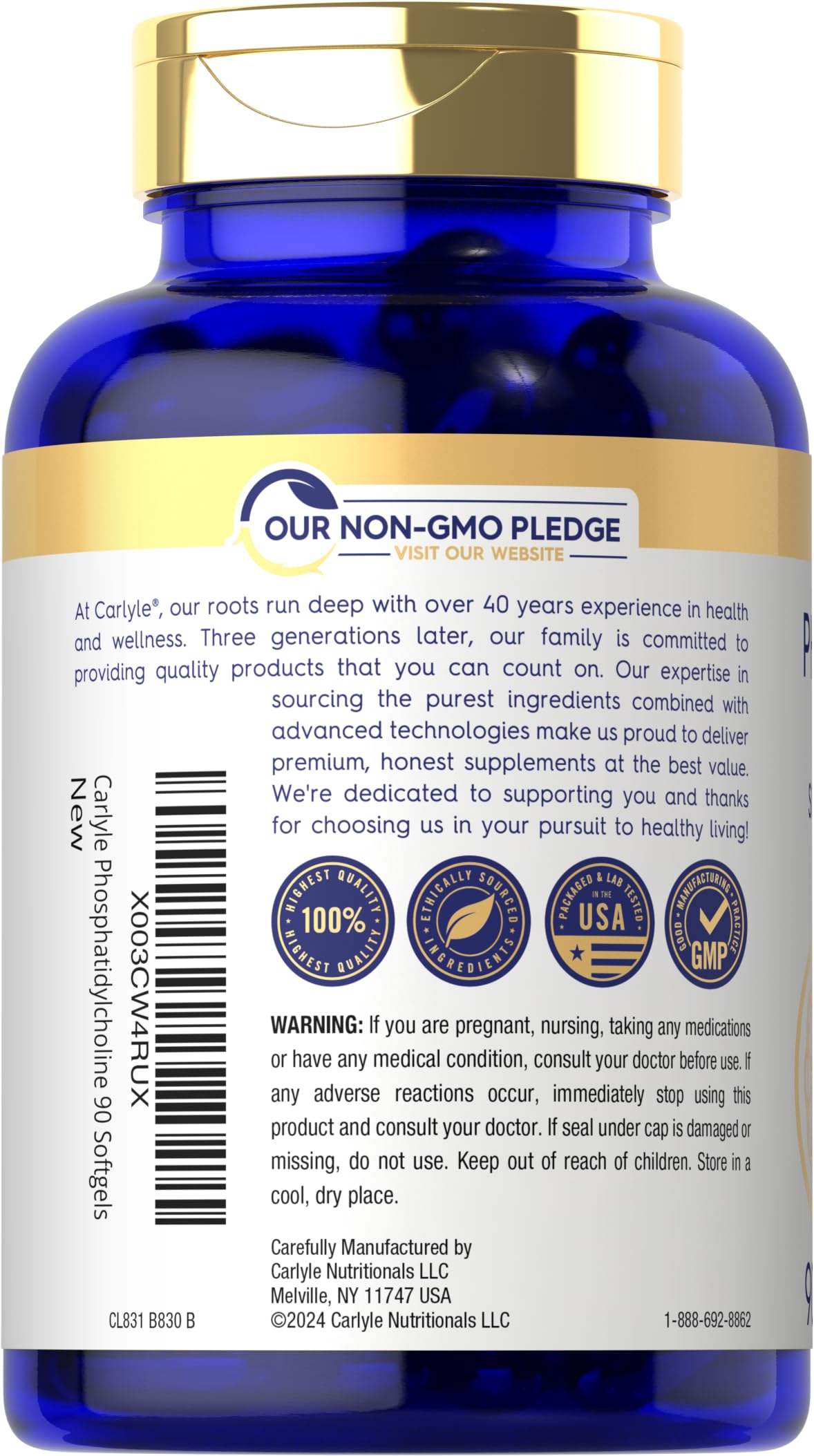 Carlyle Phosphatidyl Choline supplement facts nutrition label