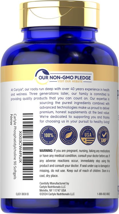 Back of Carlyle Phosphatidyl Choline bottle showing supplement facts