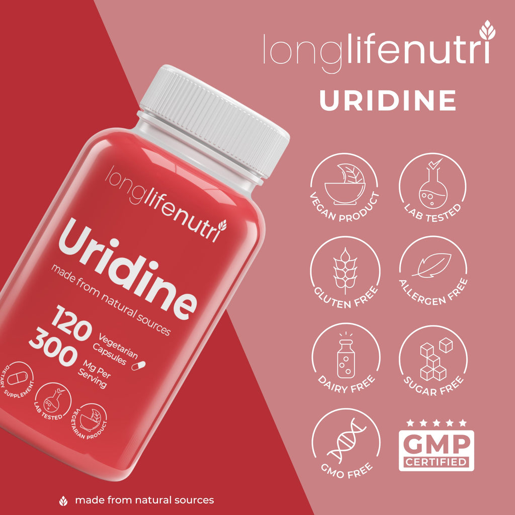 LongLifeNutri Uridine Monophosphate vegetarian capsules stack