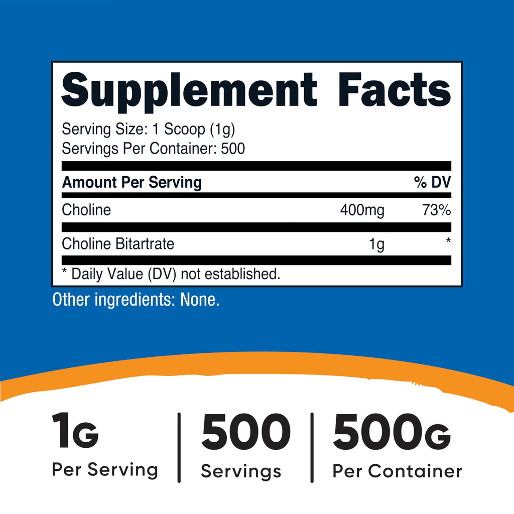 Nutricost Choline Bitartrate supplement label details