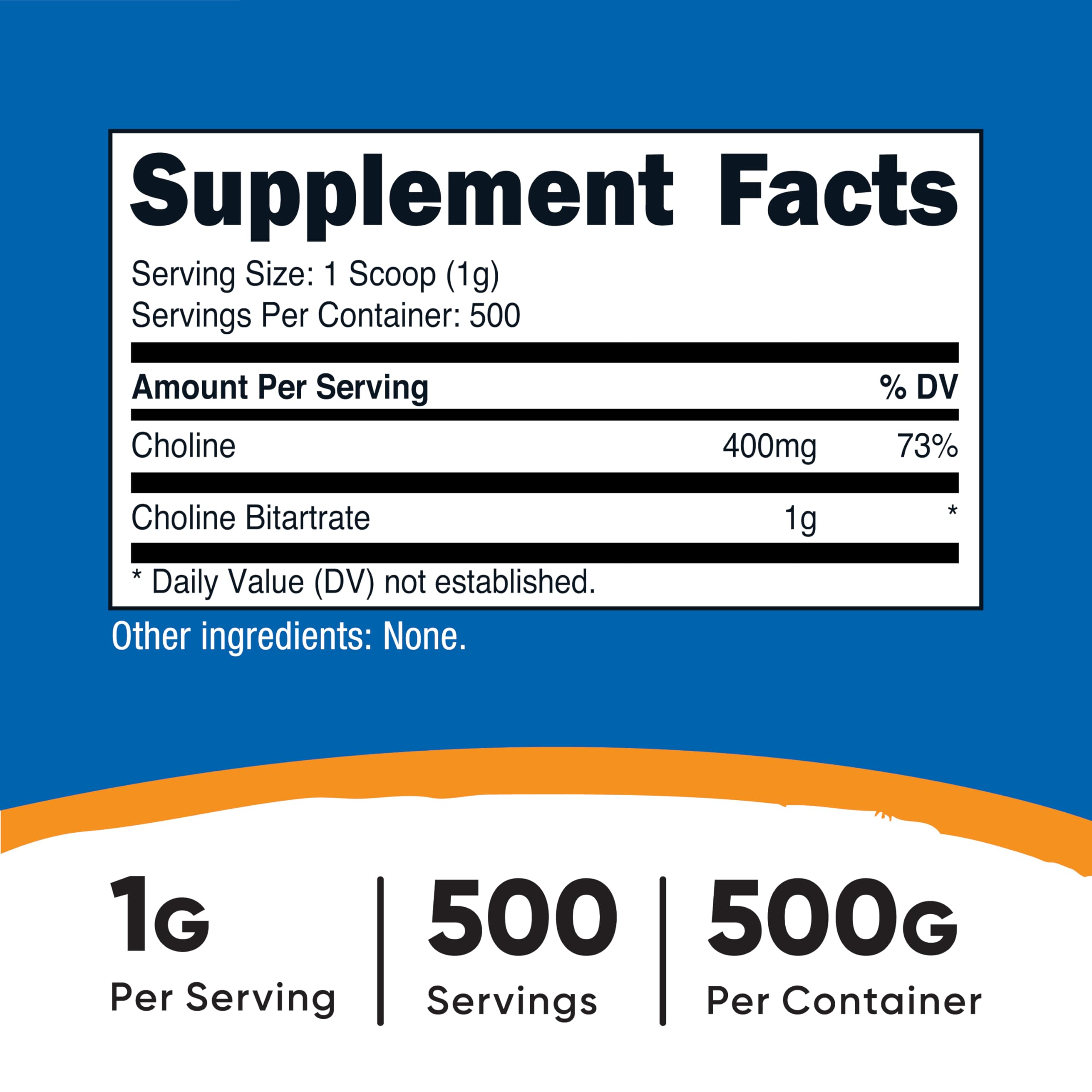 Nutricost Choline Bitartrate nutritional supplement label details