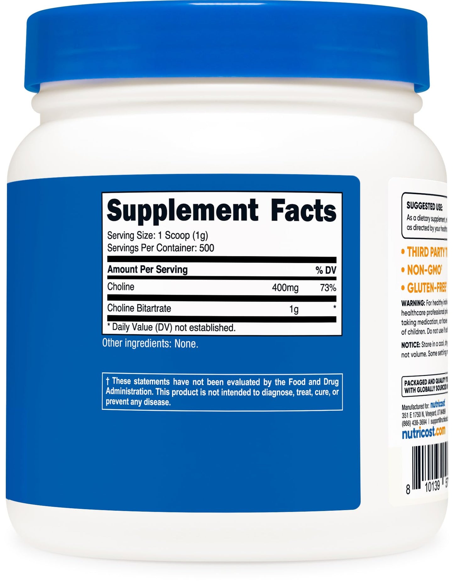 Close up of Nutricost choline bitartrate powder texture