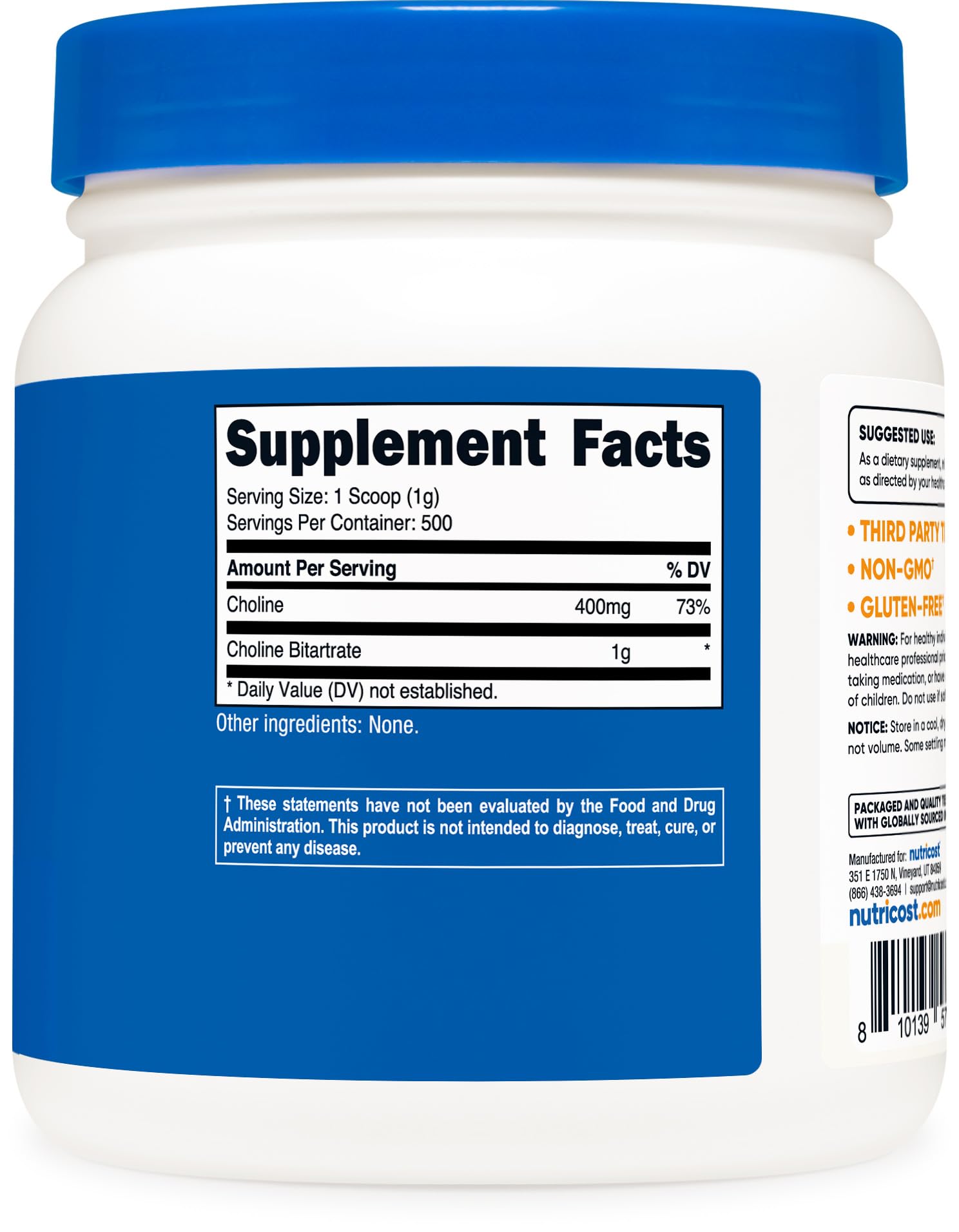 Close up of Nutricost choline bitartrate powder texture
