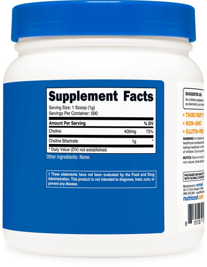 Close up of Nutricost choline bitartrate powder texture