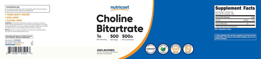 Nutricost Choline Bitartrate powder texture and grain