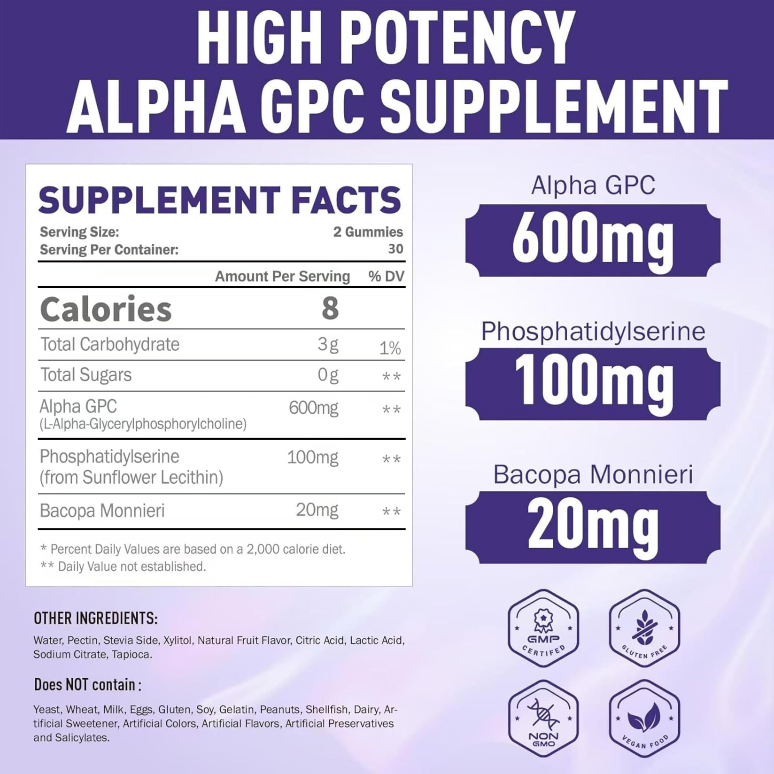 Sugawita Alpha GPC supplement facts label