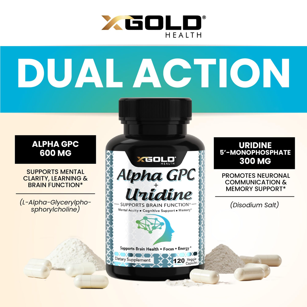 X Gold Health 120 vegetarian capsules bottle side profile