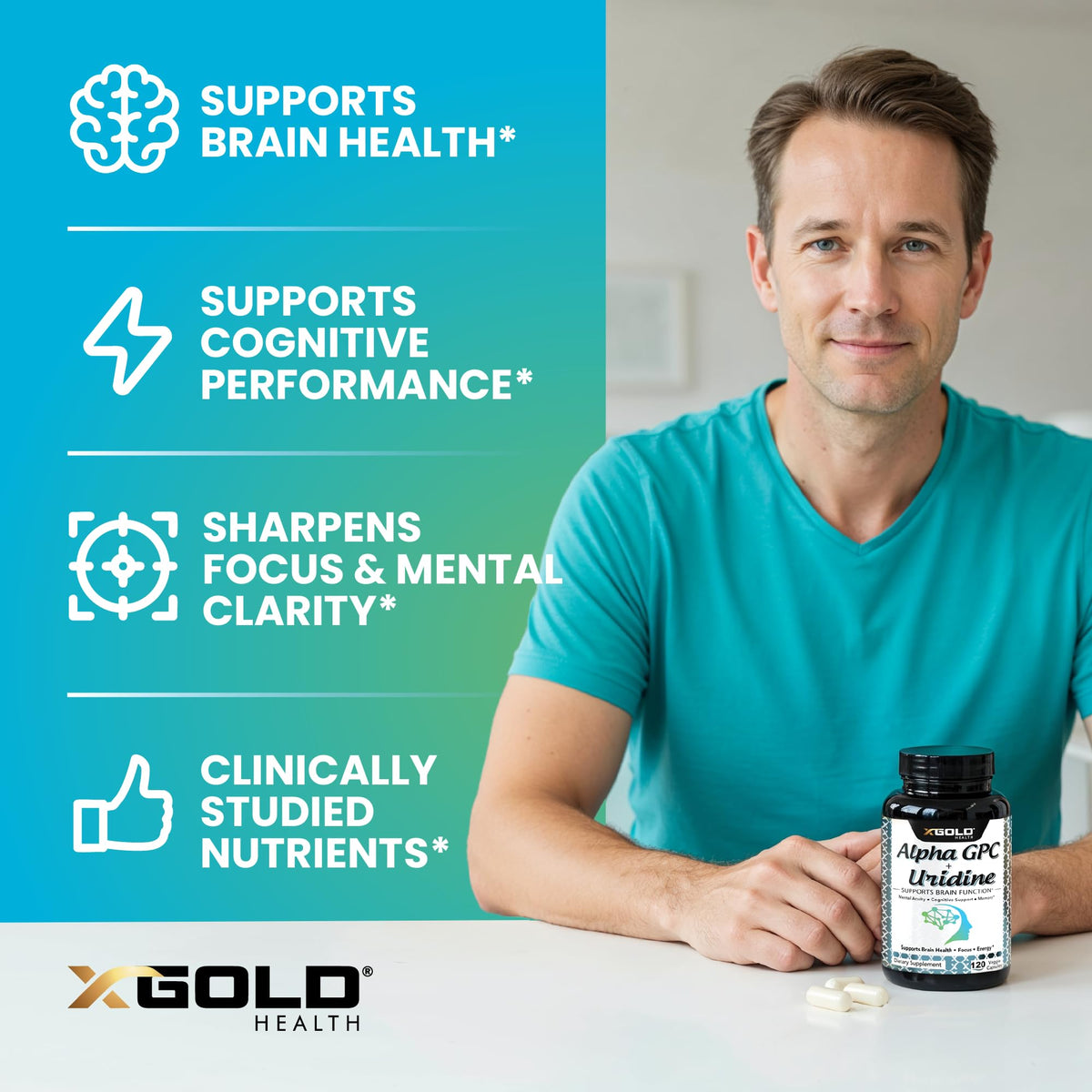 X Gold Health Alpha Gpc and Uridine supplement container packaging
