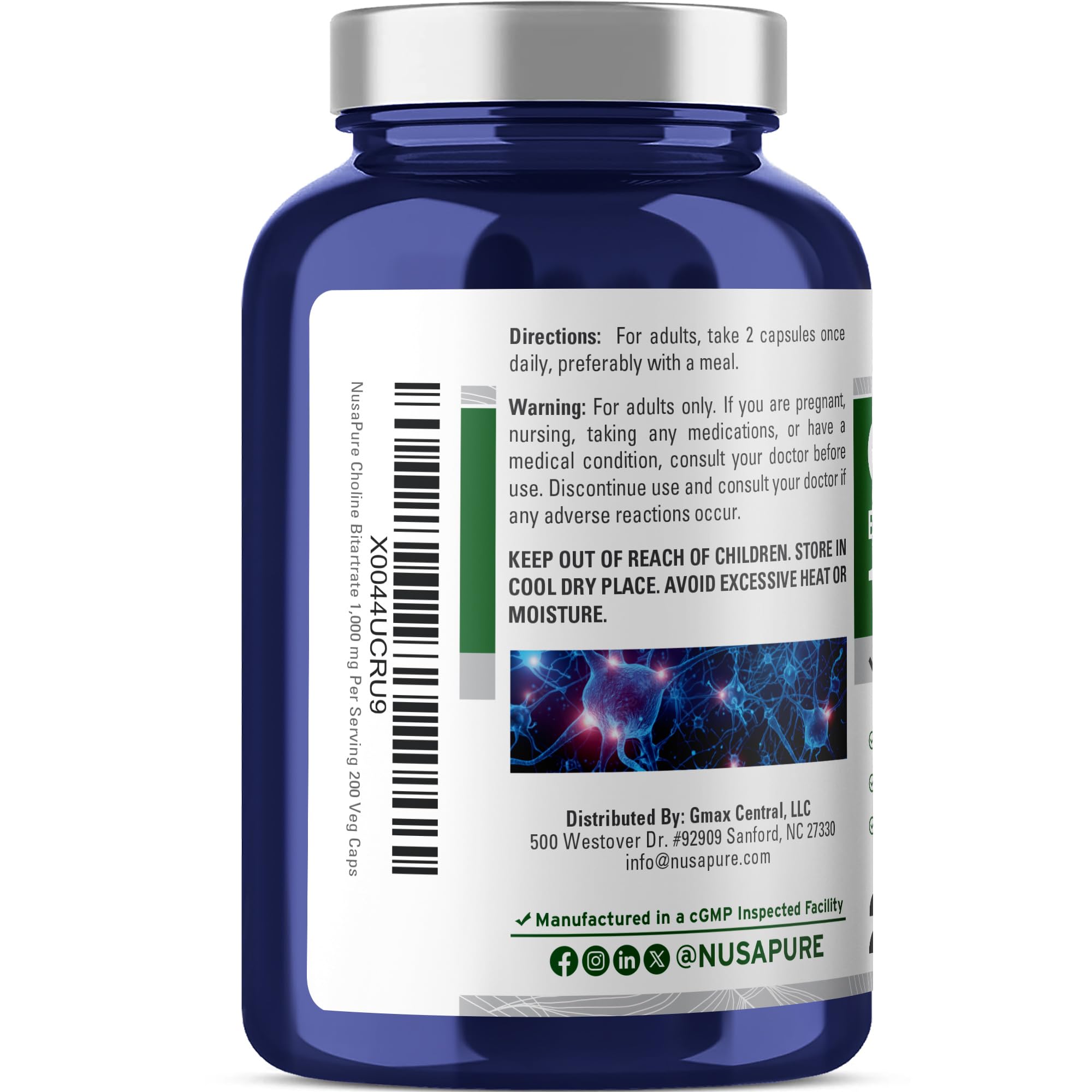 NusaPure Choline Bitartrate supplement nutritional label