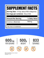 BulkSupplements Choline Bitartrate Powder supplement facts label