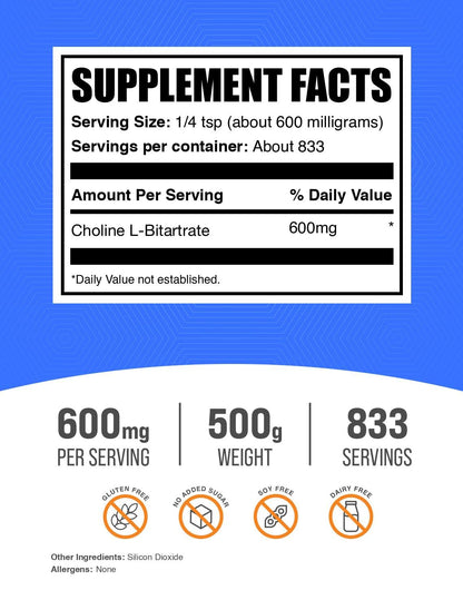 BulkSupplements Choline Bitartrate unflavored powder texture