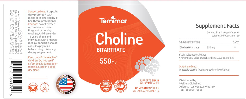 Temimar liver and brain support supplement label showing ingredient details