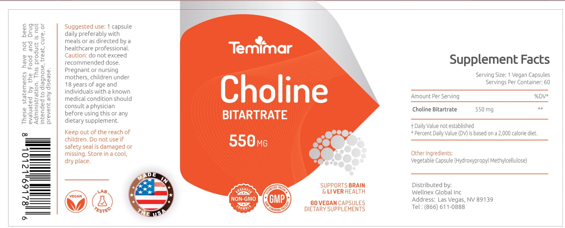 Temimar liver and brain support supplement label showing ingredient details