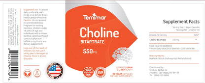 Temimar liver and brain support supplement label showing ingredient details