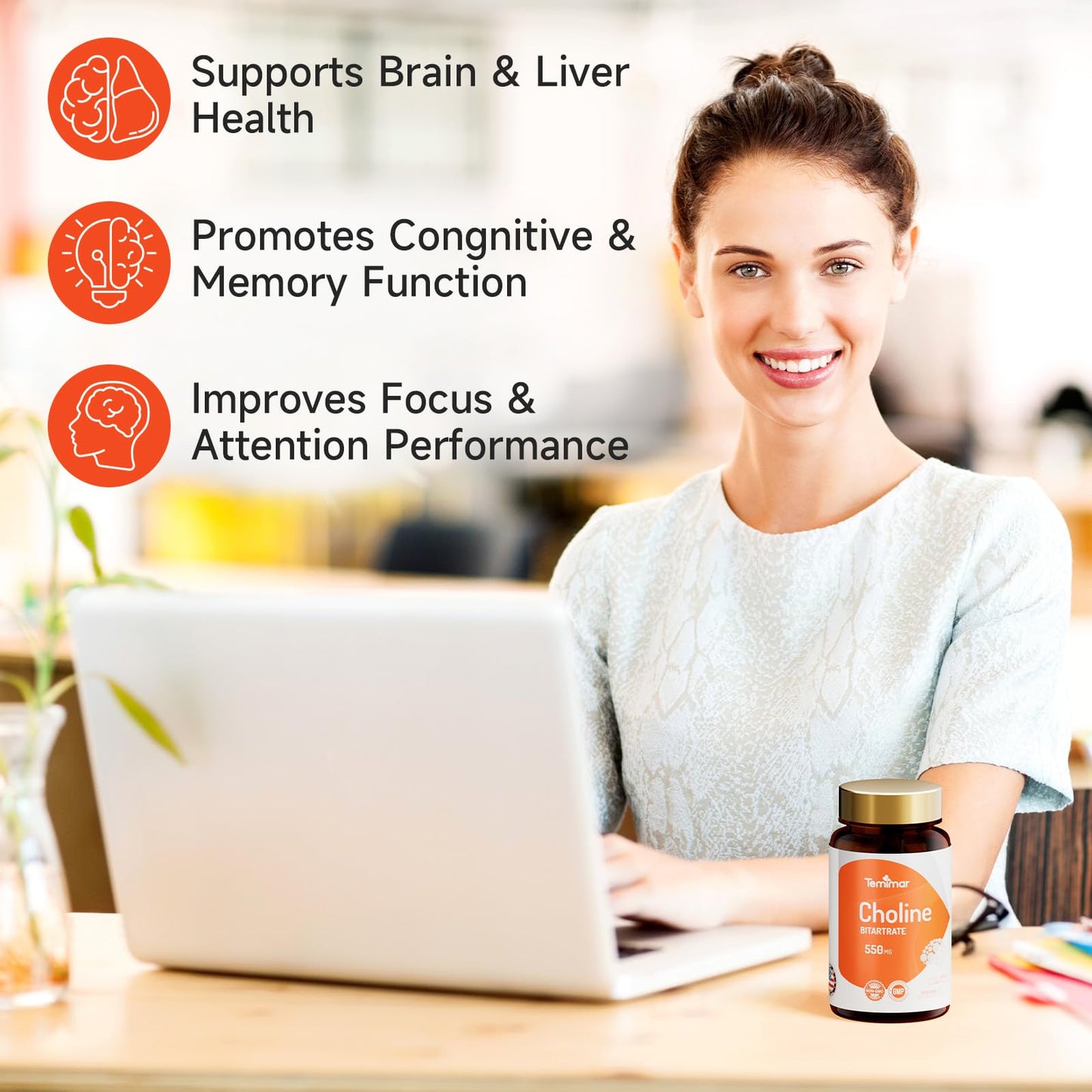 Sixty vegan capsules of Temimar choline bitartrate high absorption formula
