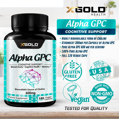 Back of X Gold Health Alpha GPC bottle showing ingredients