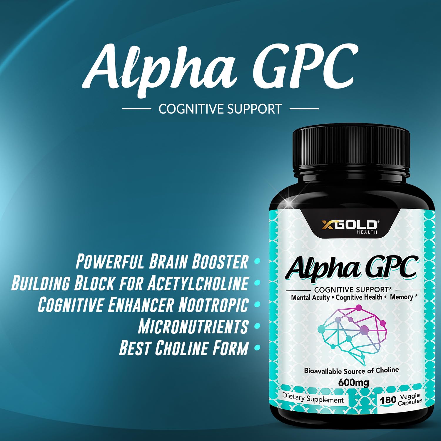 X Gold Health Alpha GPC veggie capsules for memory support