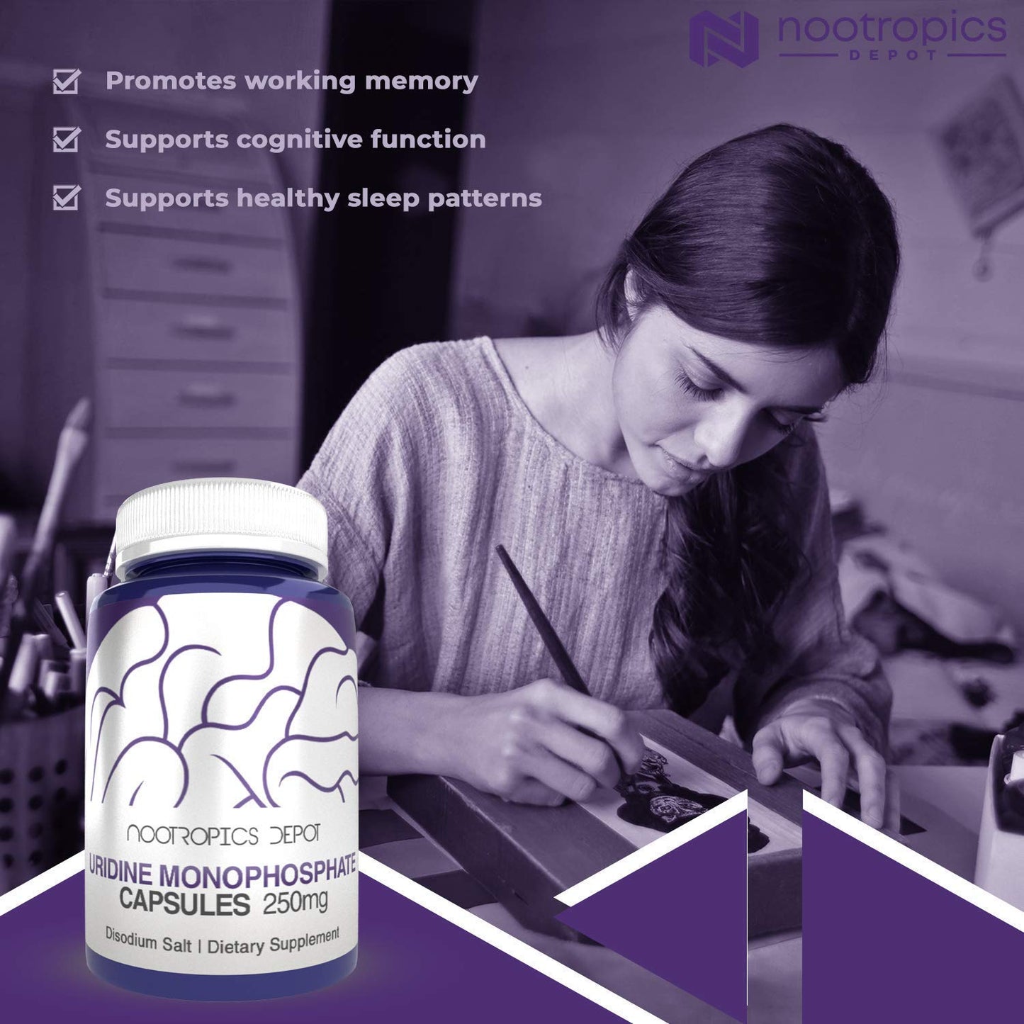 Nootropics Depot Uridine Monophosphate 250mg capsule size