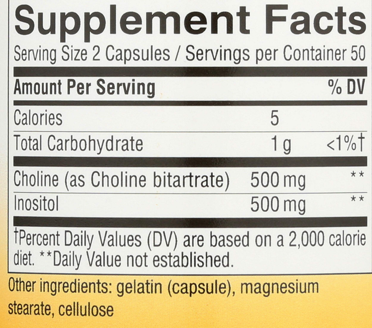 Nature's Way Choline and Inositol 100 capsules side view