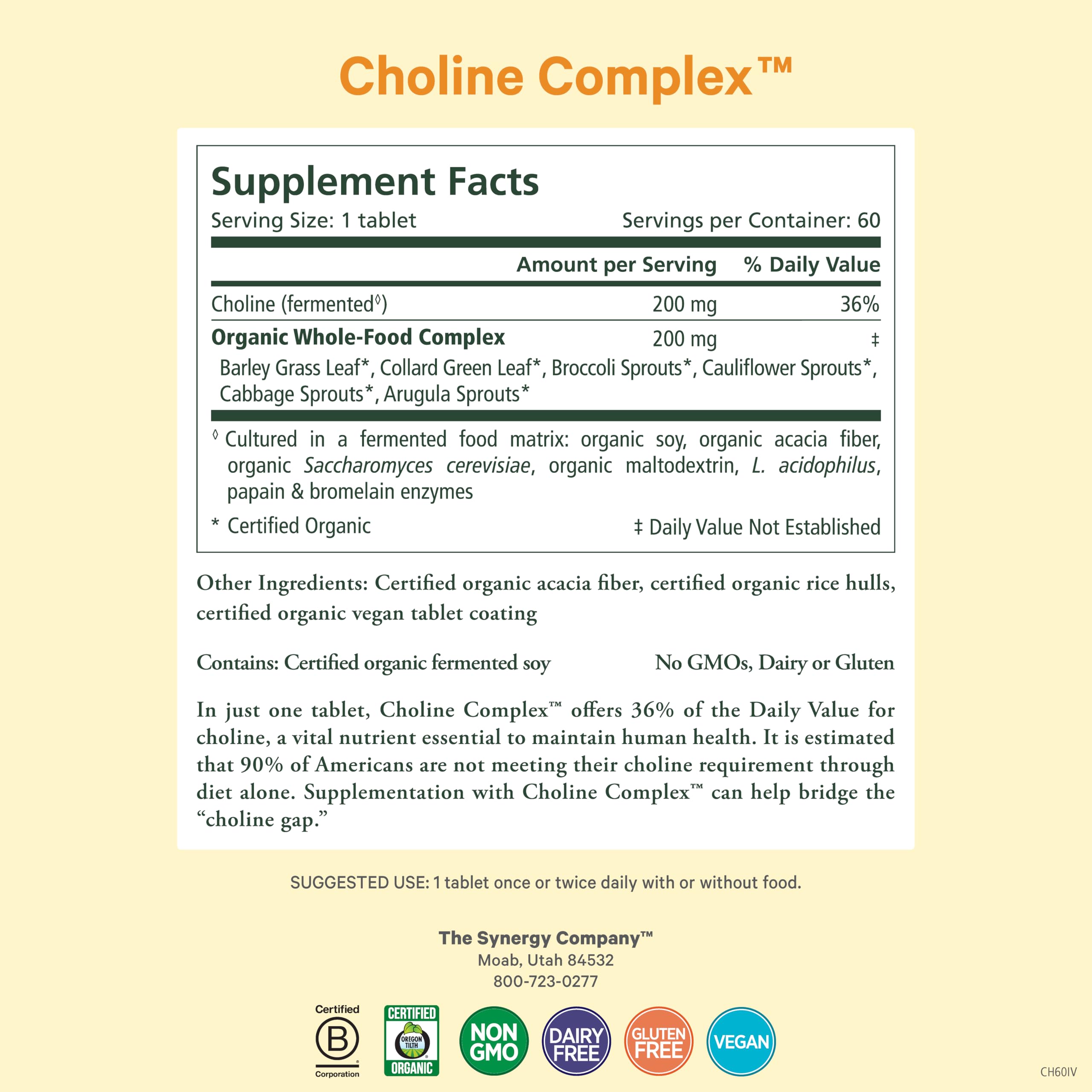 Pure Synergy Choline Complex supplement bottle packaging