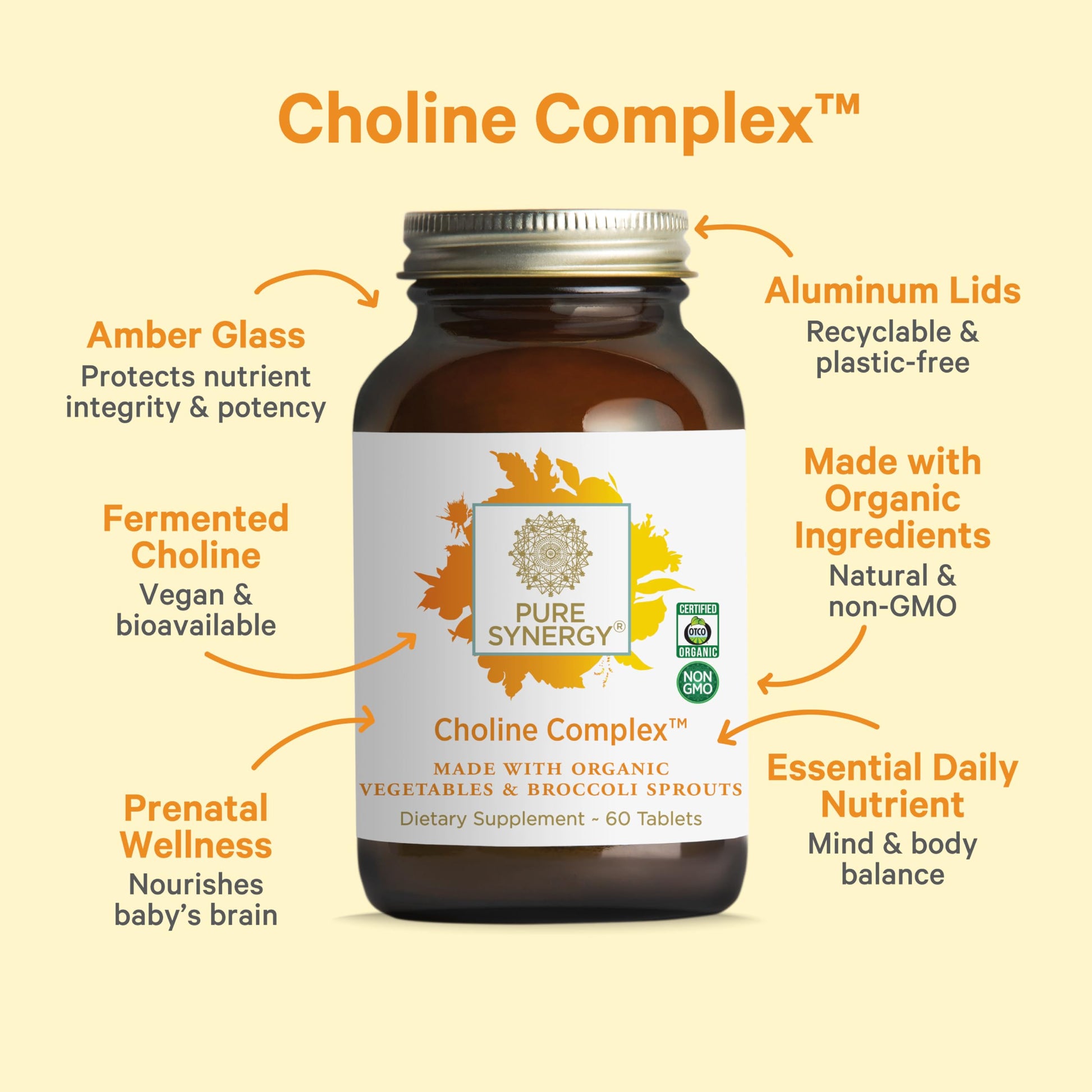 Organic vegan choline supplement tablets by Pure Synergy