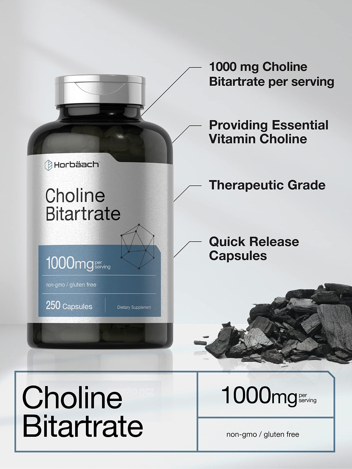Horbaach Choline Bitartrate nutritional facts panel