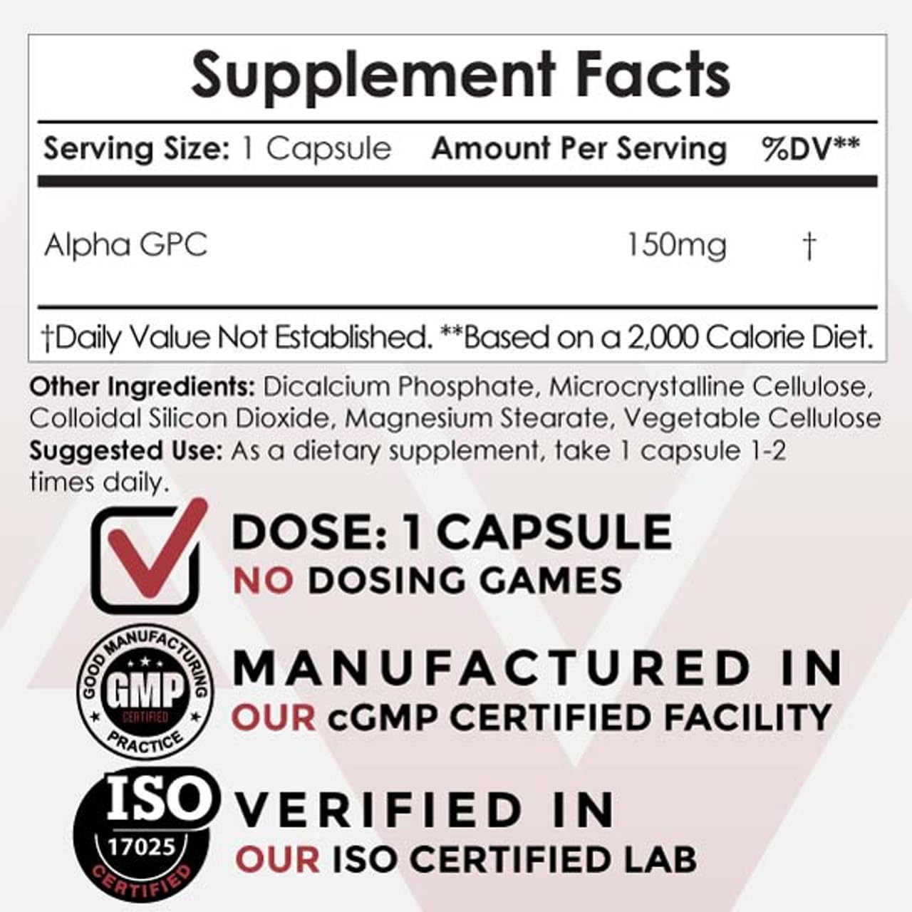 Nootropics Depot Alpha GPC supplement facts label